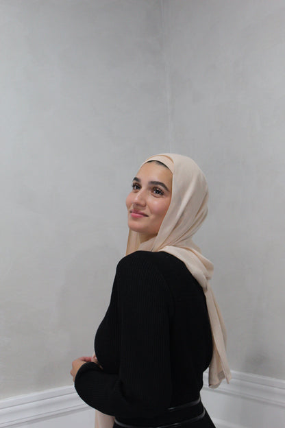 Bamboo Woven Modal Hijab Set ~ Ivory Cream