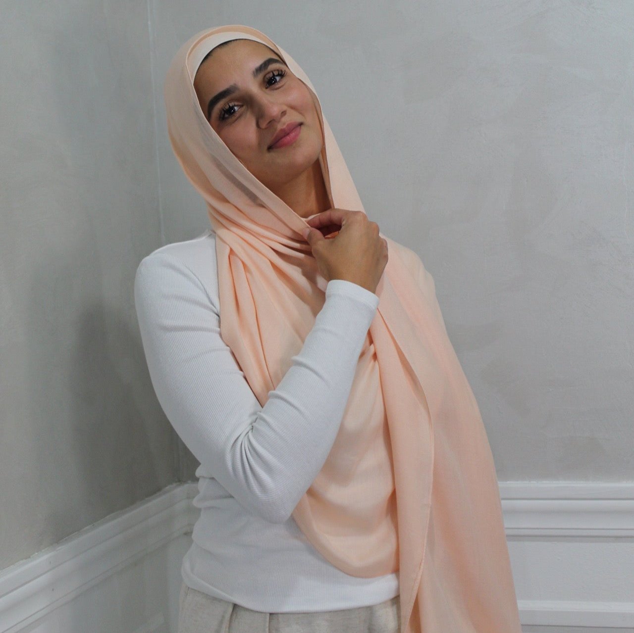 Bamboo Woven Modal Hijab Set ~ Soft peach