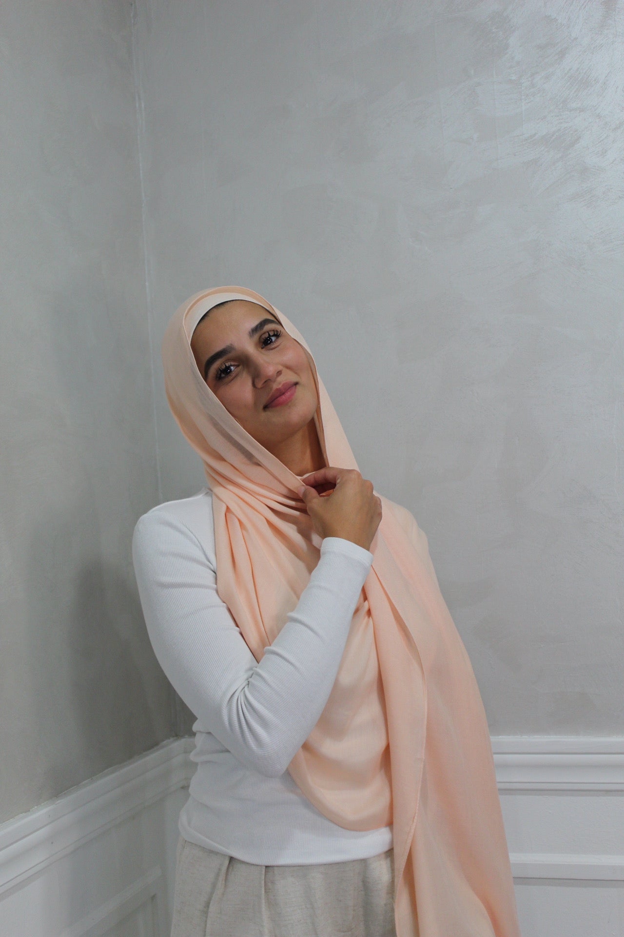 Bamboo Woven Modal Hijab Set ~ Soft peach