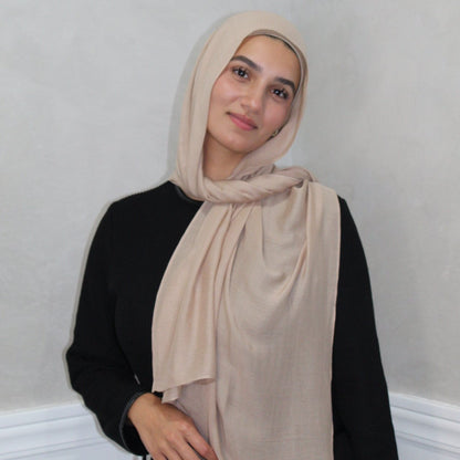 Bamboo Woven Model Hijab Set ~ Light Taupe