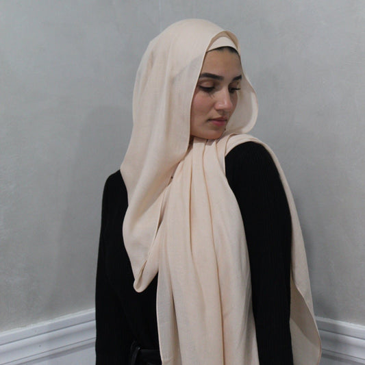 Bamboo Woven Modal Hijab Set ~ Ivory Cream